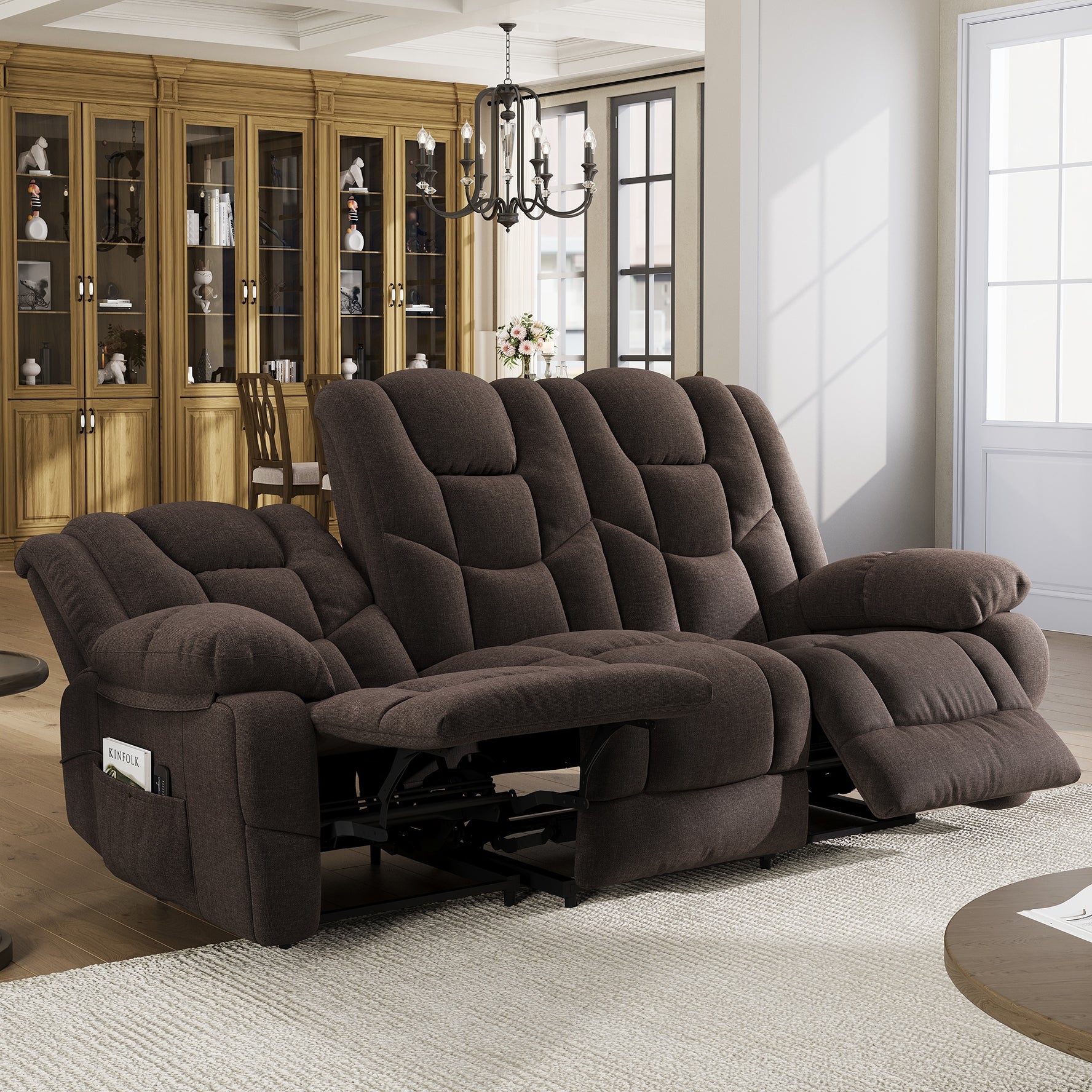 Reclining Sofa: Oversized Proportions with Side Storage Pocket