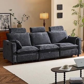 Reclining Sofa: Power Chenille with Middle Storage Drawer