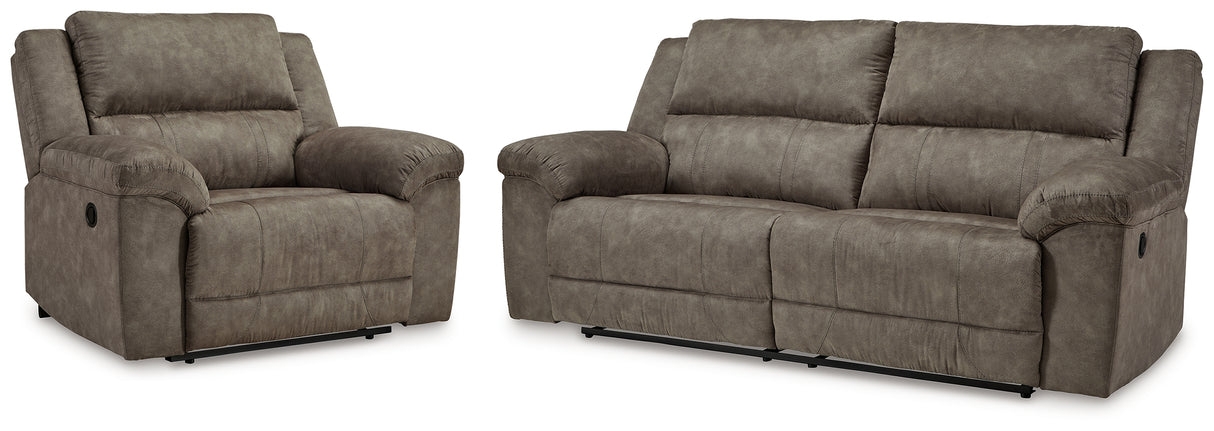 Reclining Sofa Set: Ash Grey Upholstery Oversized Silhouette