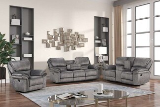 Reclining Sofa Set: Charcoal Grey with Drop Down Table