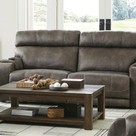 Reclining Sofa: Steel Gray Upholstery with Power Controls