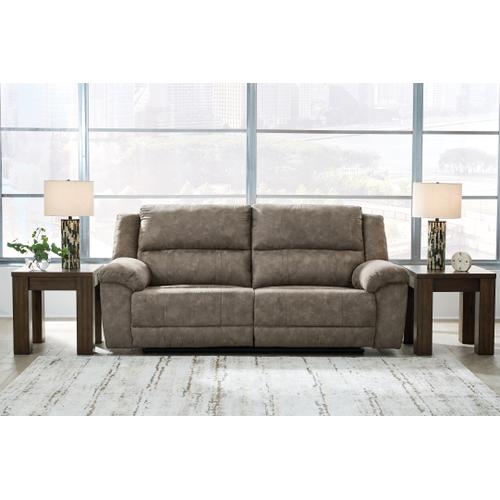 Reclining Sofa: Taupe Upholstery with Neutral Pillow Top Arms