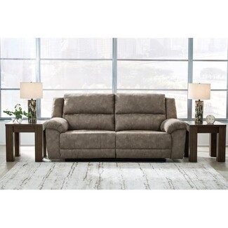 Reclining Sofa: Taupe Upholstery with Neutral Pillow Top Arms