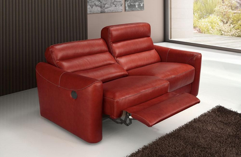 Reclining Sofa with Channel Stitching and Brick Red Seating
