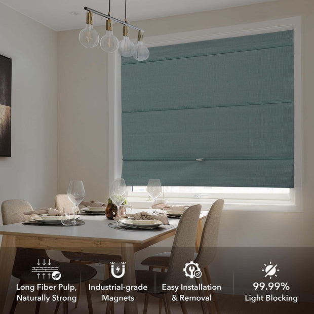 Roman Blind with Turquoise Fabric and 99 Percent Blackout