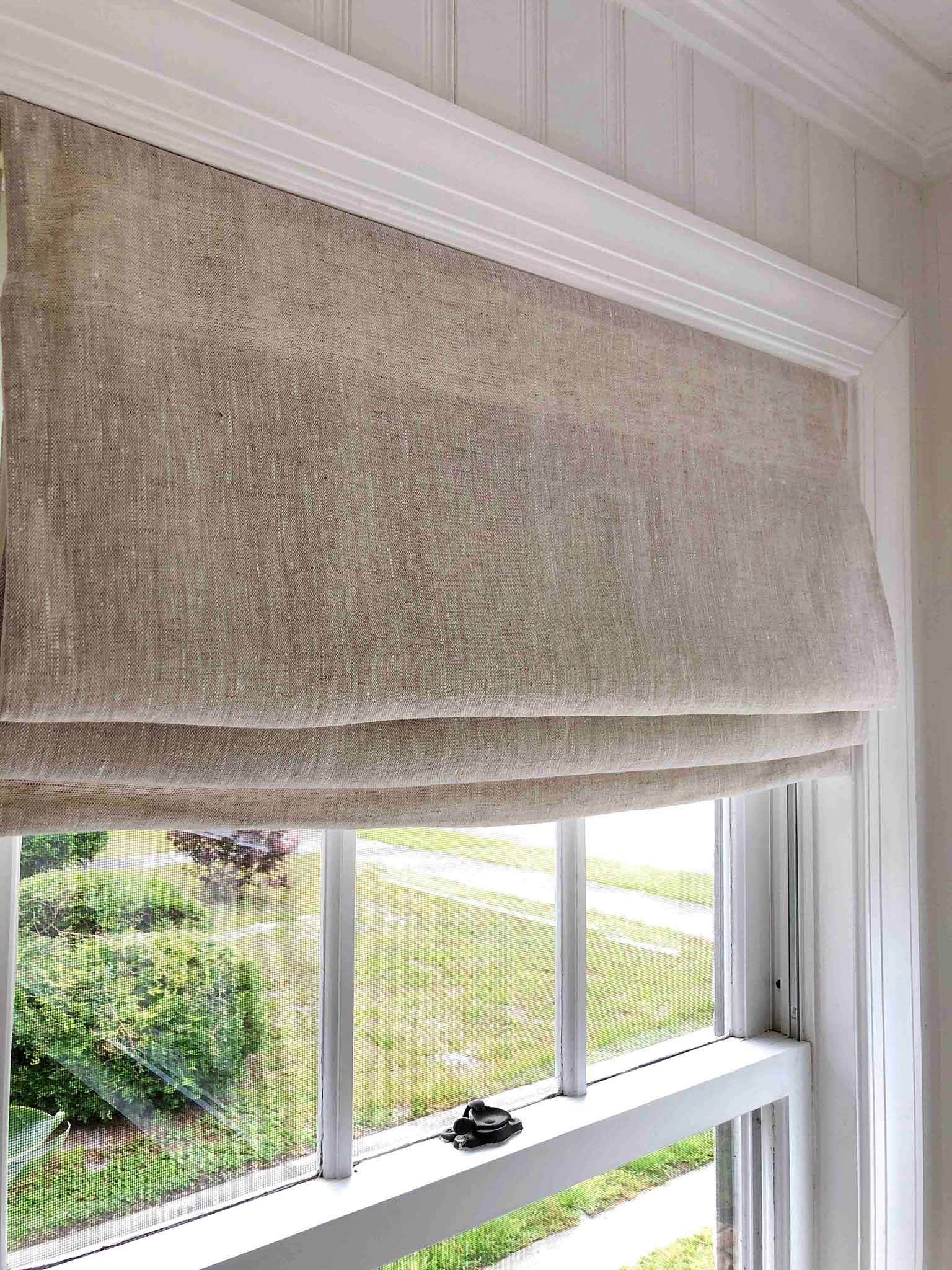 Roman Shade featuring Warm Beige and Linen Like Texture