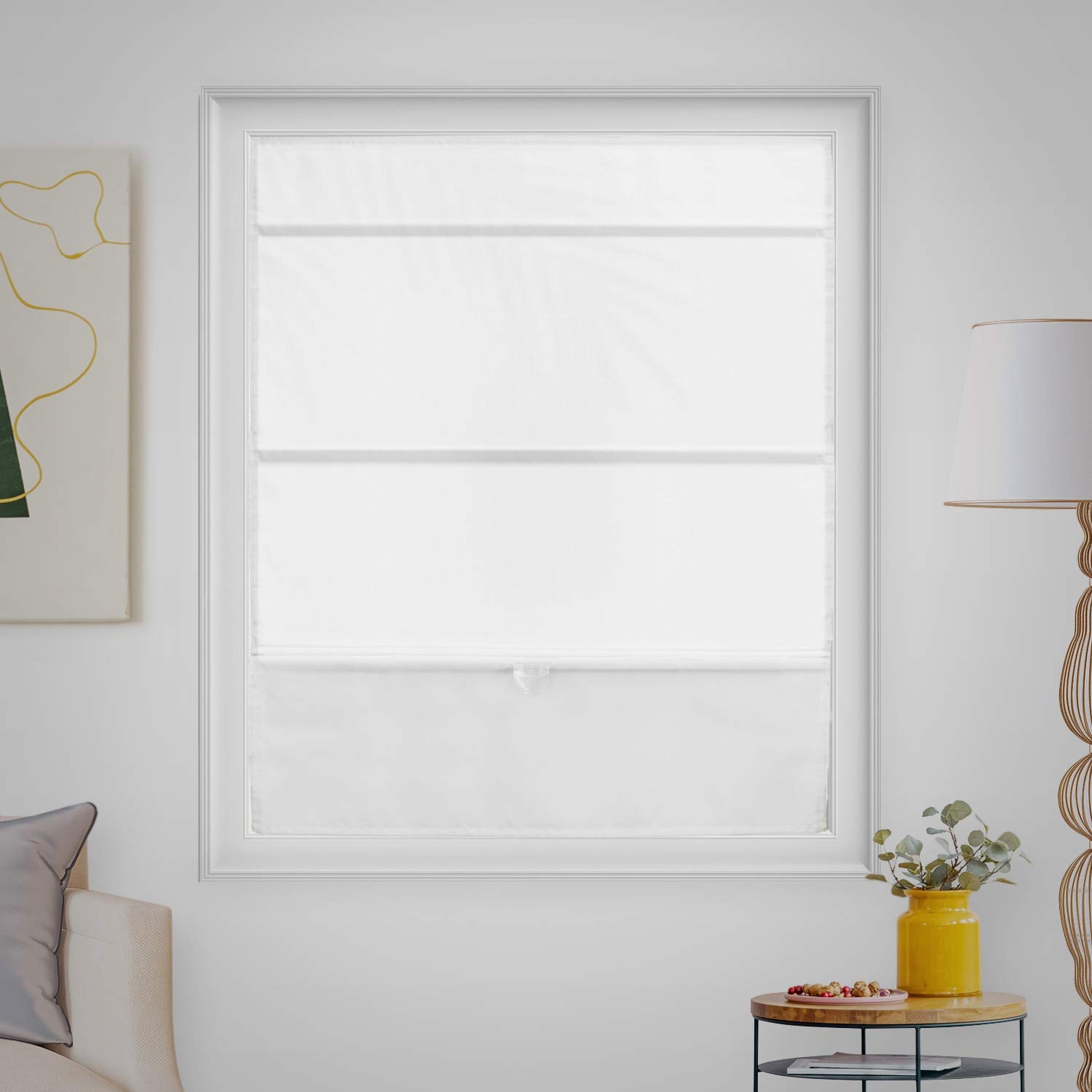 Roman Shade in Crisp White with Scandi Chic Magnetic Folds
