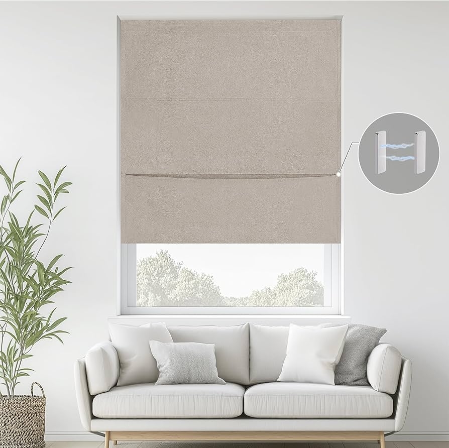 Roman Shade with Adhesive Mount and Magnetic Cordless Lift