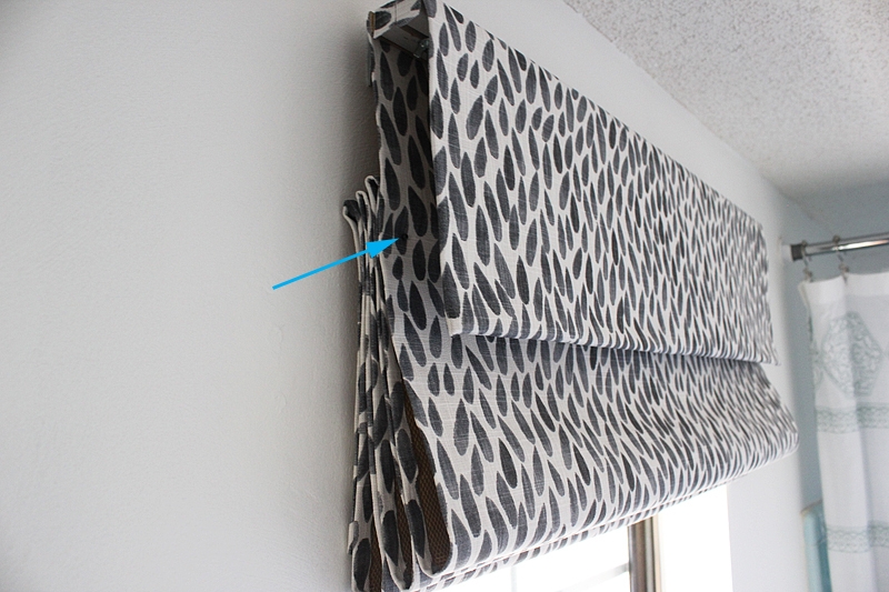 Roman Shade with Charcoal Gray Stacked Folds and Pattern