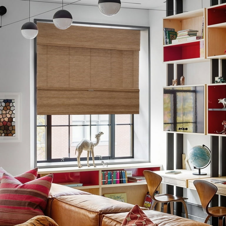Roman Shade with Natural Woven Texture and Privacy Lining