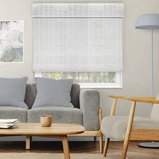 Roman Shade with White Grid Weave and Magnetic Operation