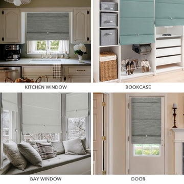 Roman Shades featuring Turquoise Fabric and Versatile Mounting