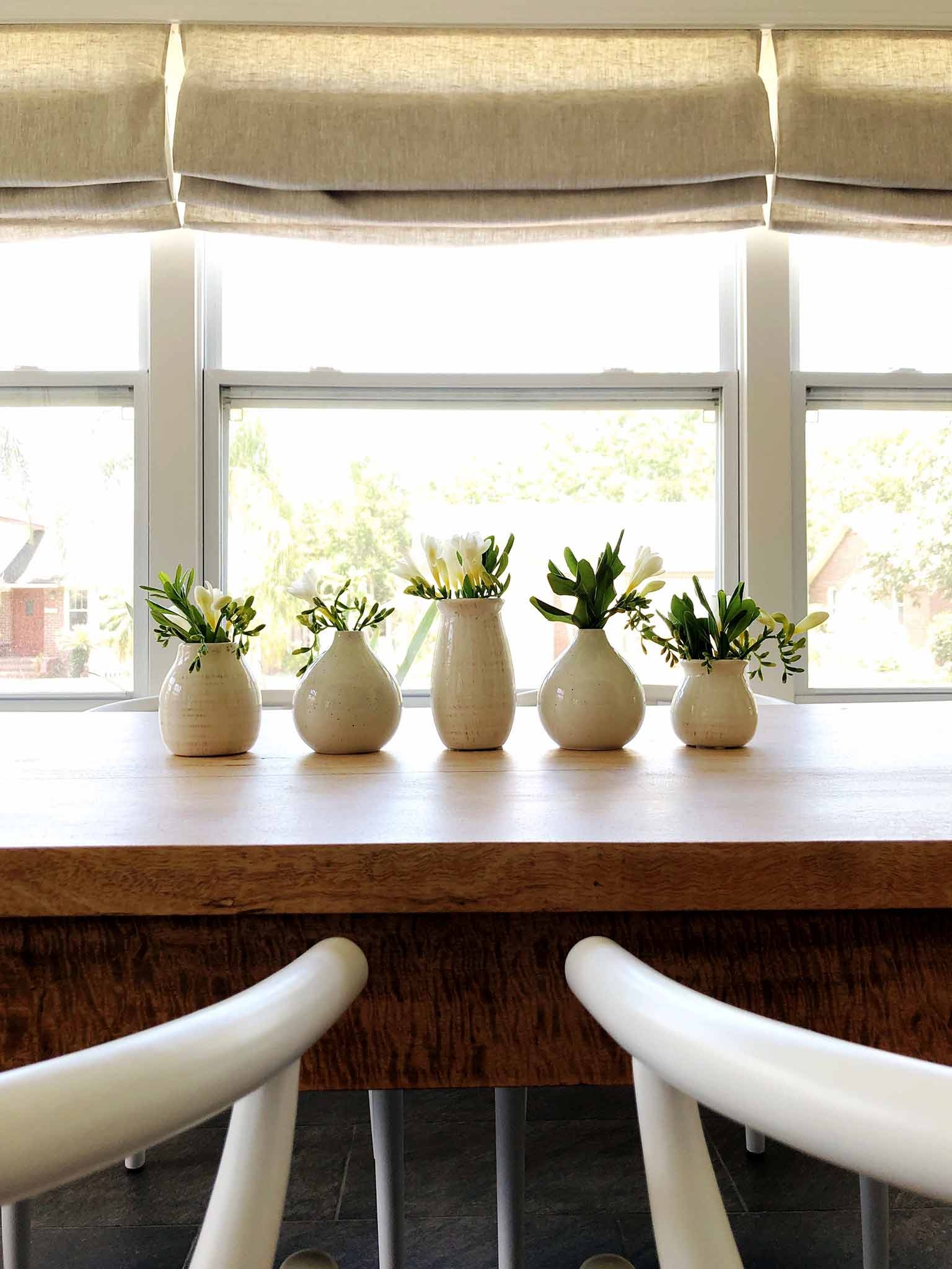 Roman Shades with Organic Wood Grain and Magnetic Closure