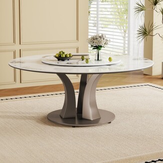 Round Dining Table Includes Curved Pedestal and Sintered Stone