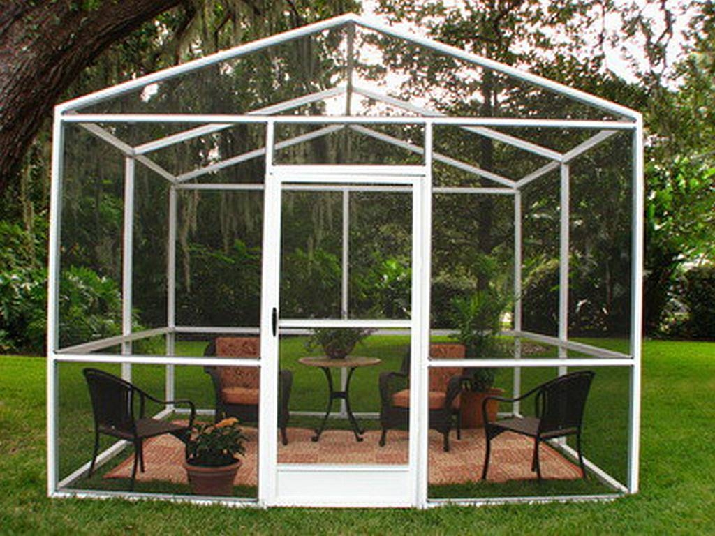 Screen Enclosure White Frame Gabled Roof White Screened Gazebo