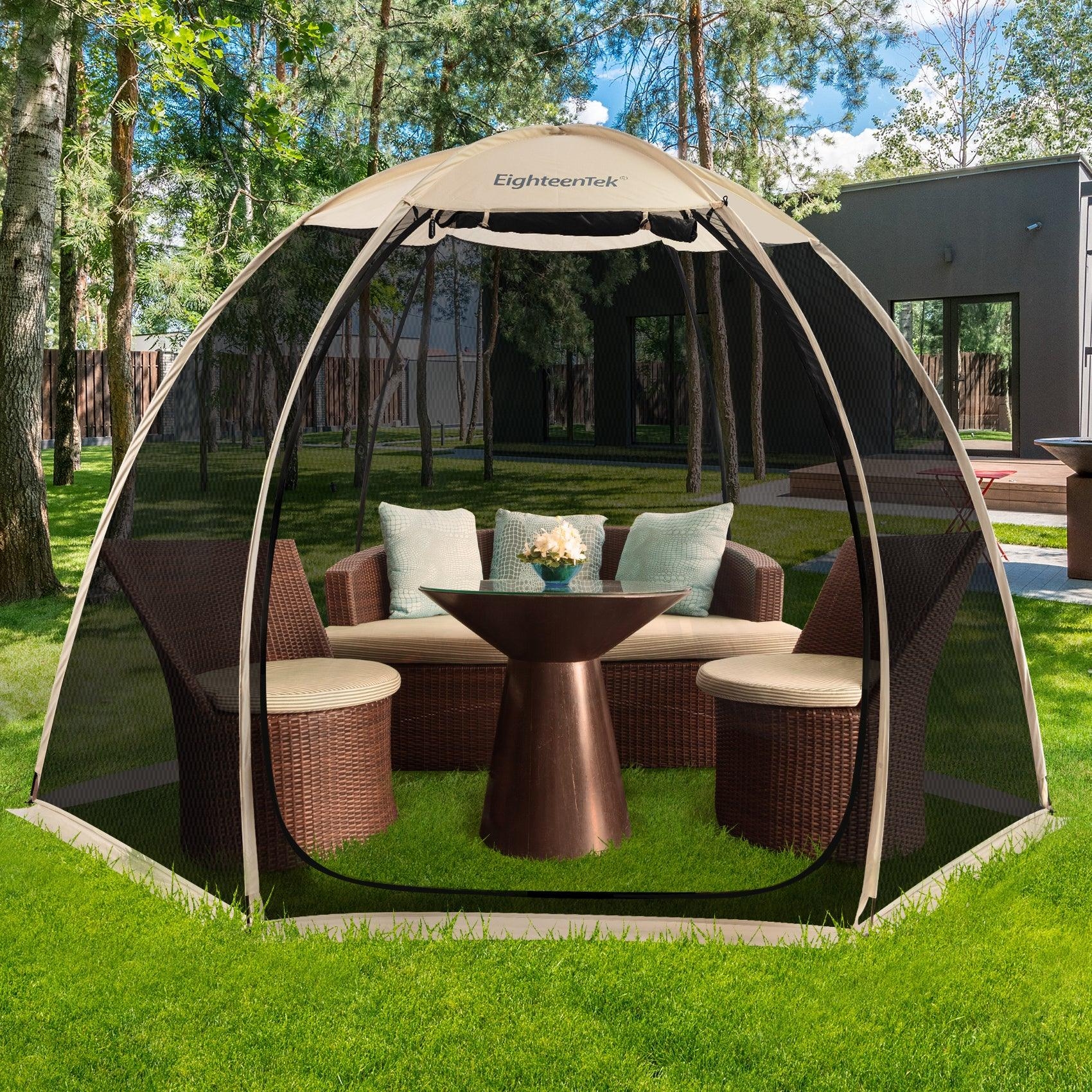 Screen House 360 Degree View Pop Up Wicker Patio Lounge