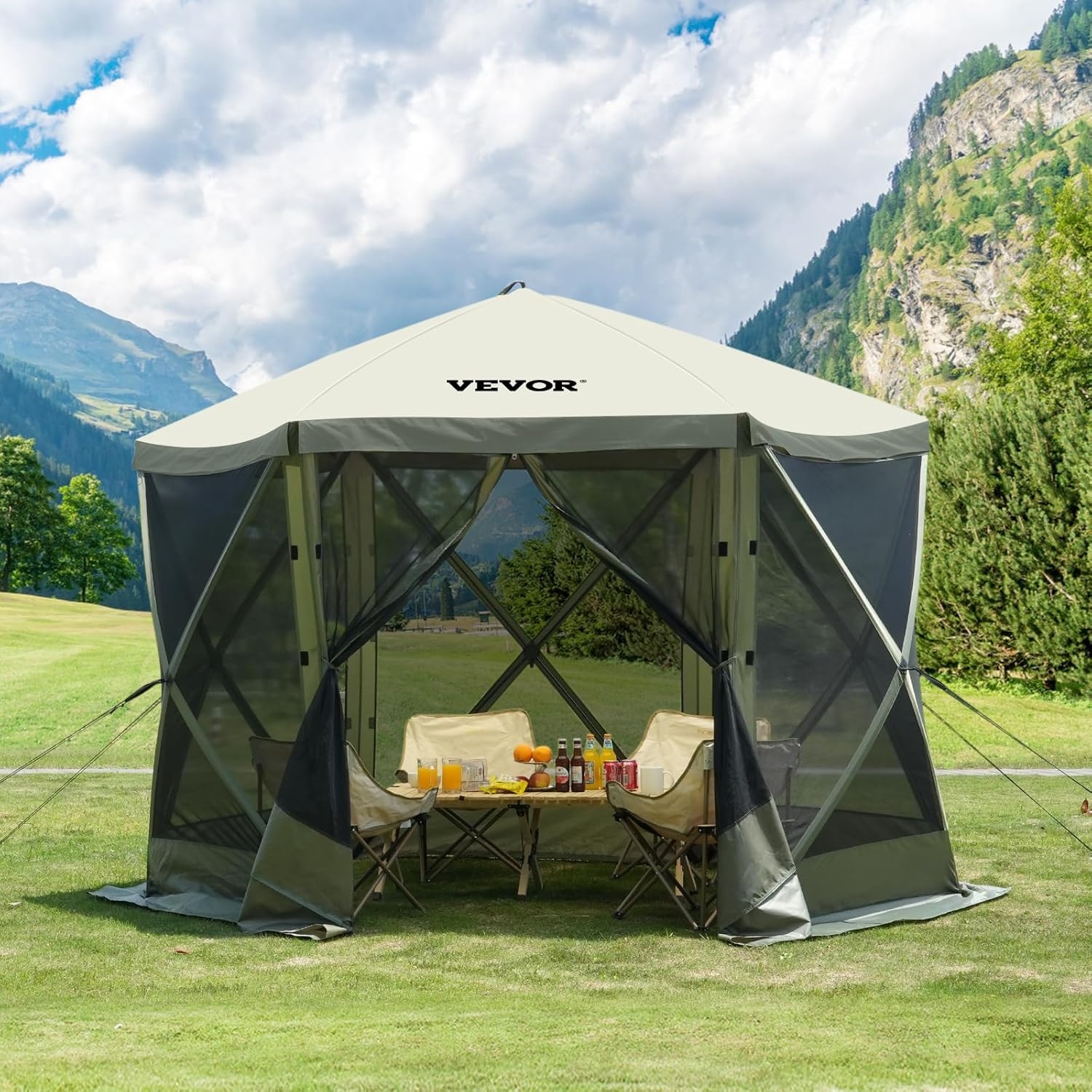 Screened Gazebo Hexagonal Hub Frame Camping Screen Room