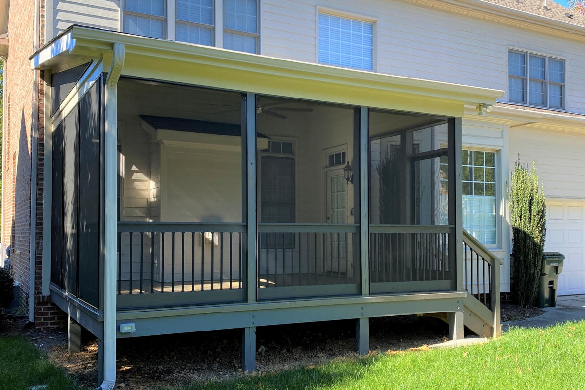 Screened Porch Slate Blue Framing Backyard Deck Addition