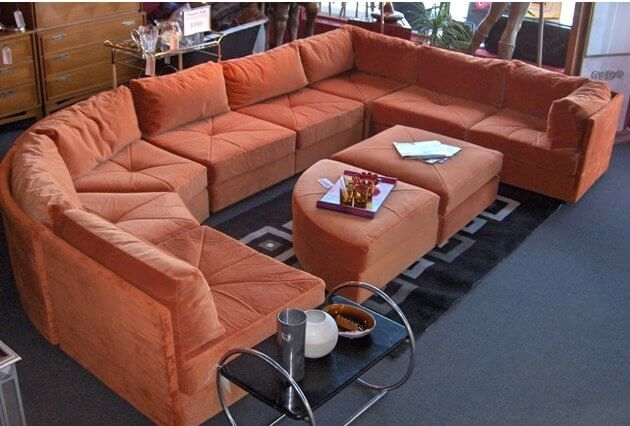 Sectional Sofa Burnt Orange Tufted Seat Playpen Pit