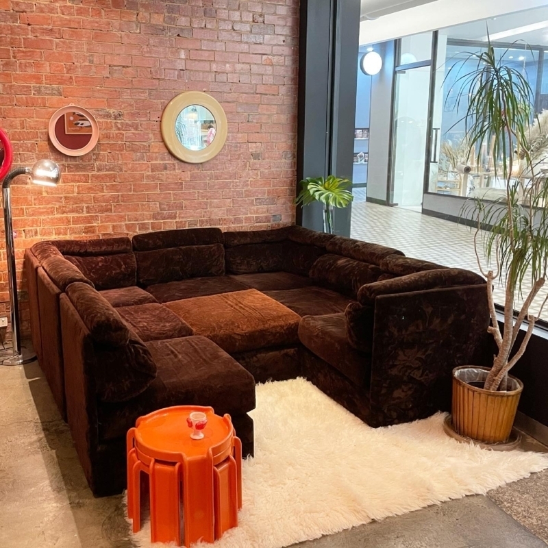 Sectional Sofa Chocolate Brown Orange Stacking Table