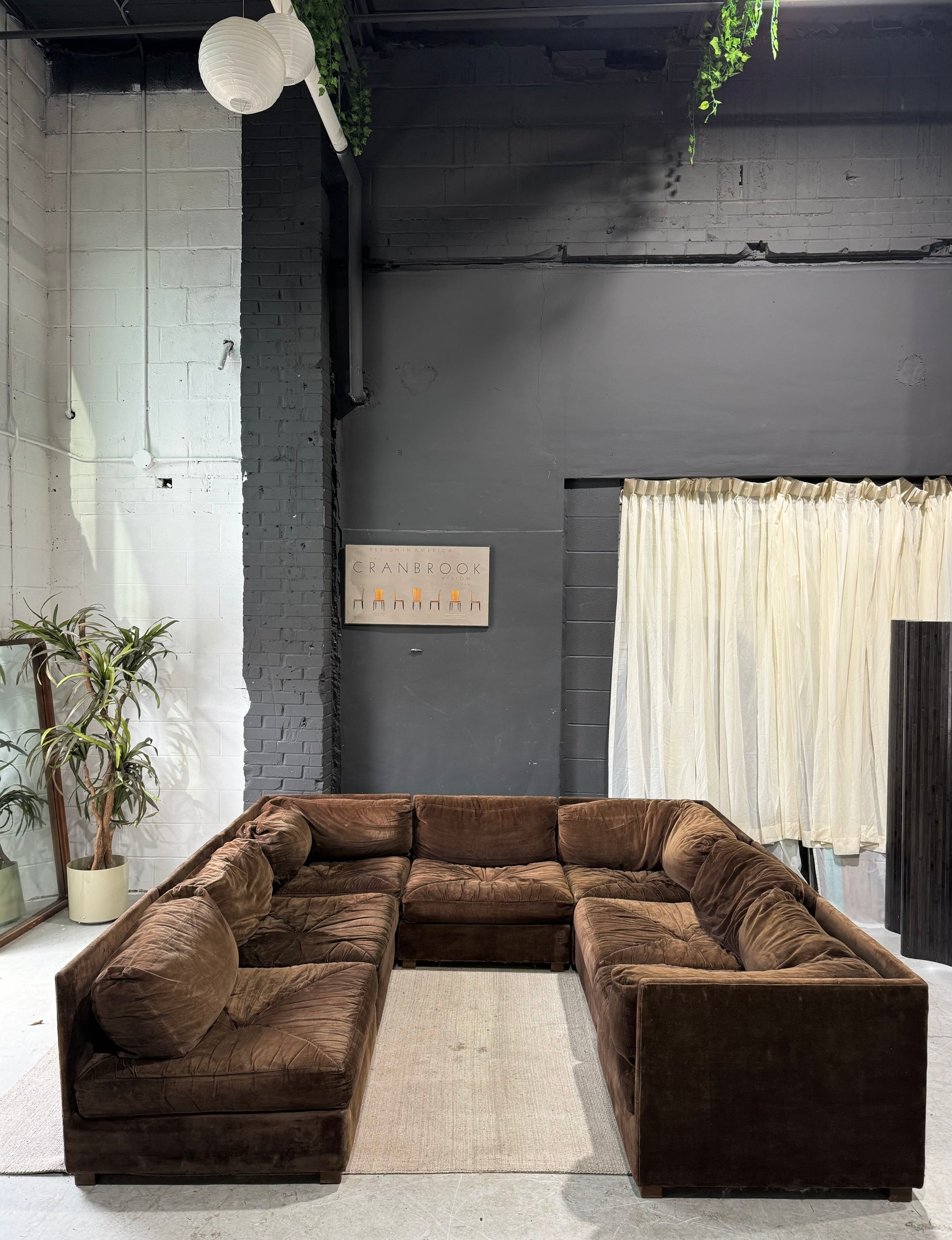 Sectional Sofa Chocolate Velvet 7 Piece U-Shaped Pit