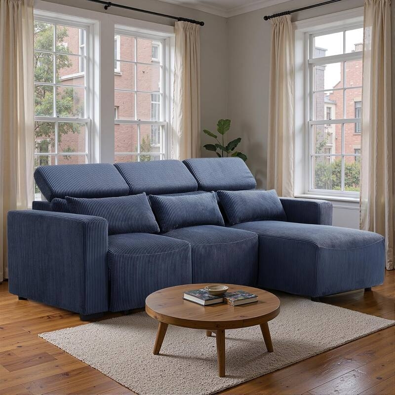 Sectional Sofa Corduroy Texture and Contemporary Chaise Lounge