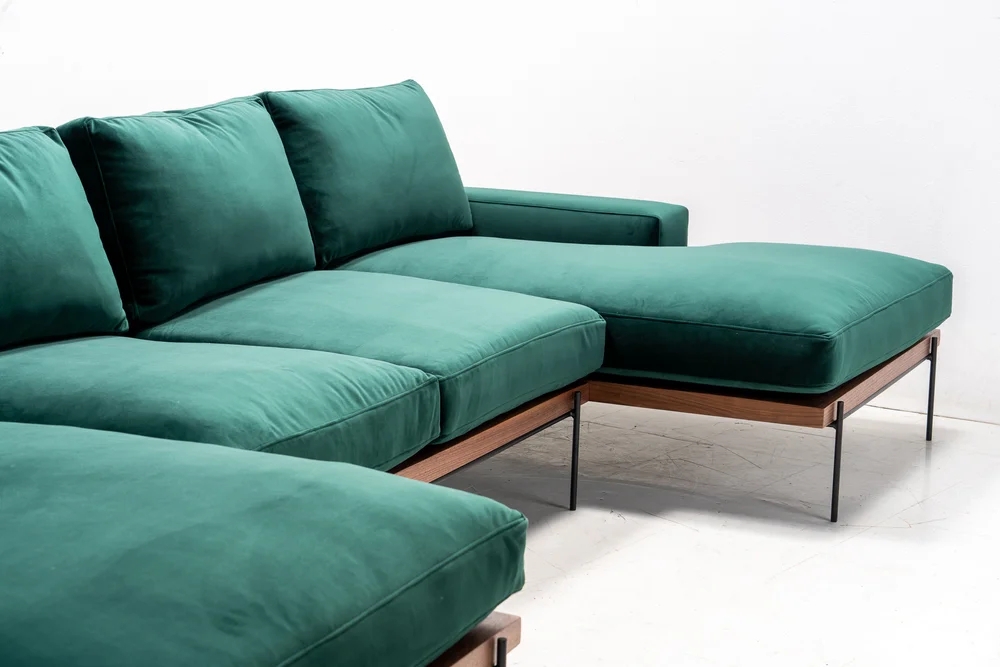 Sectional Sofa Forest Green Wood Rail Base Seating
