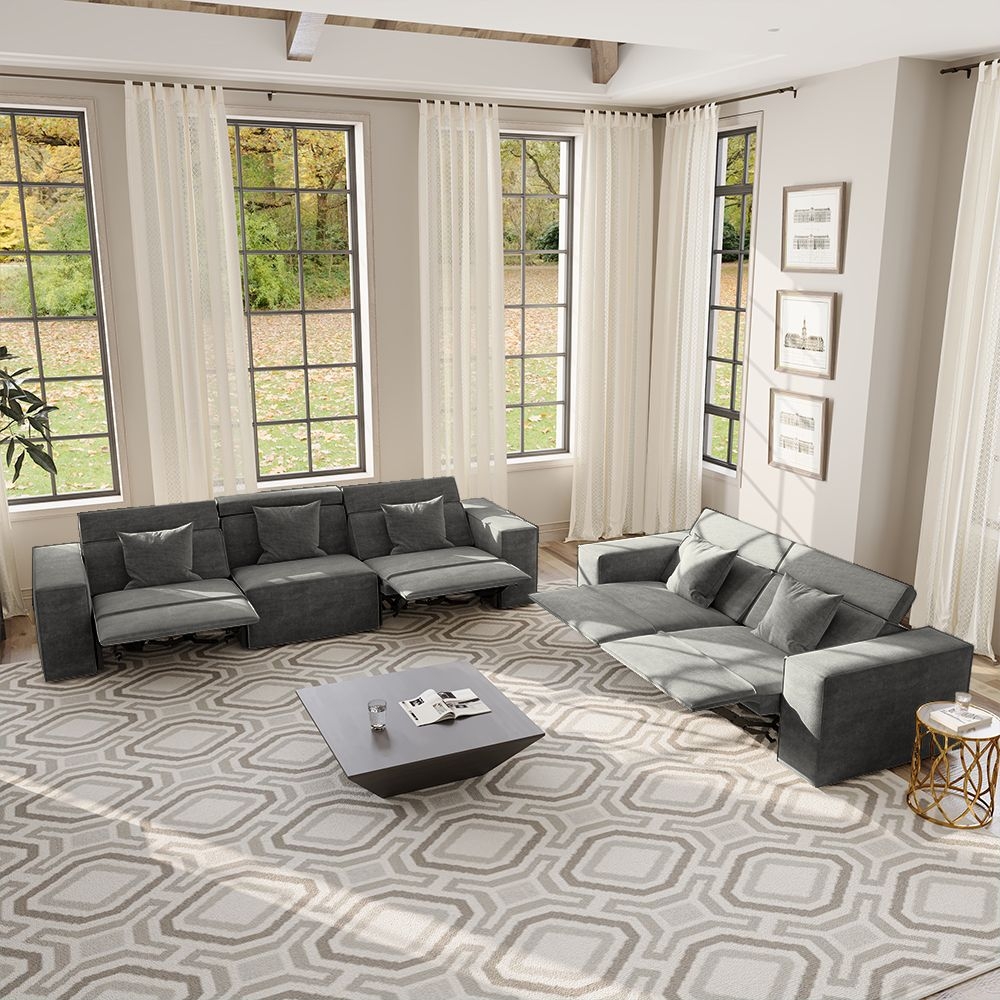 Sectional Sofa Geometric Pattern Rug and Modular Fabric Set