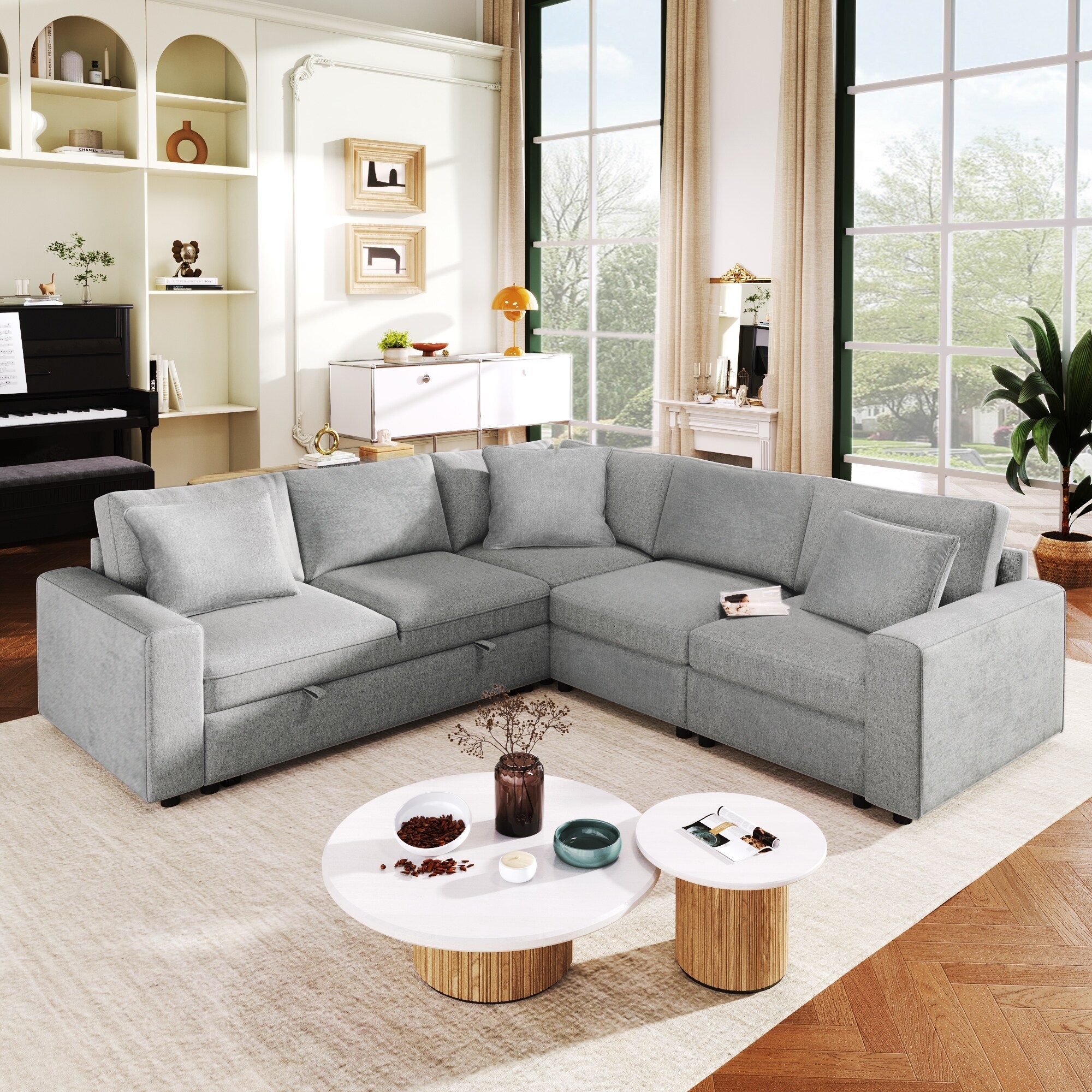 Sectional Sofa Heather Grey Fabric for L Shaped Seating