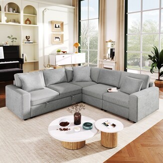 Sectional Sofa Heather Grey Fabric for L Shaped Seating