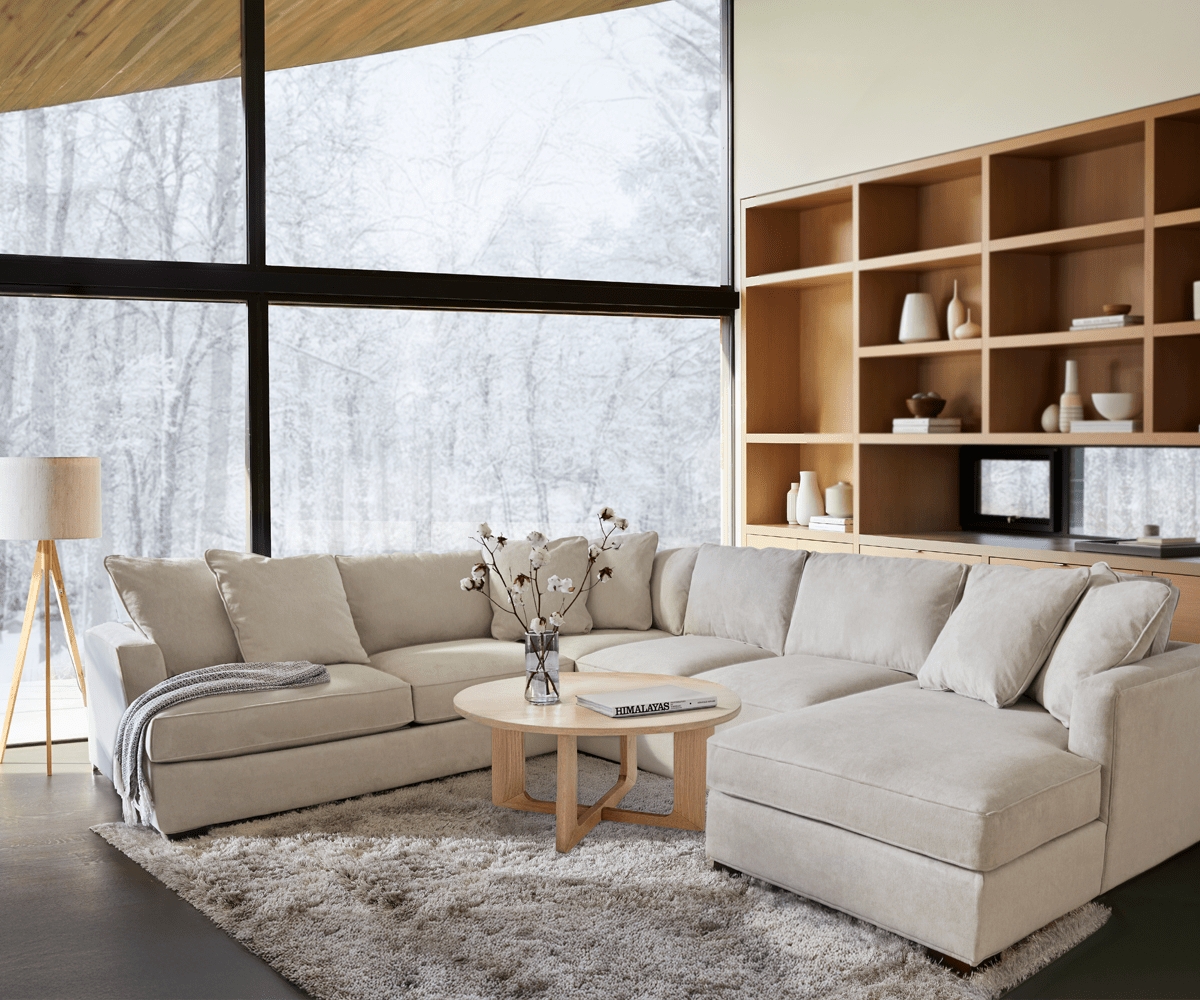 Sectional Sofa L-Shaped Design Right Facing Chaise Beige