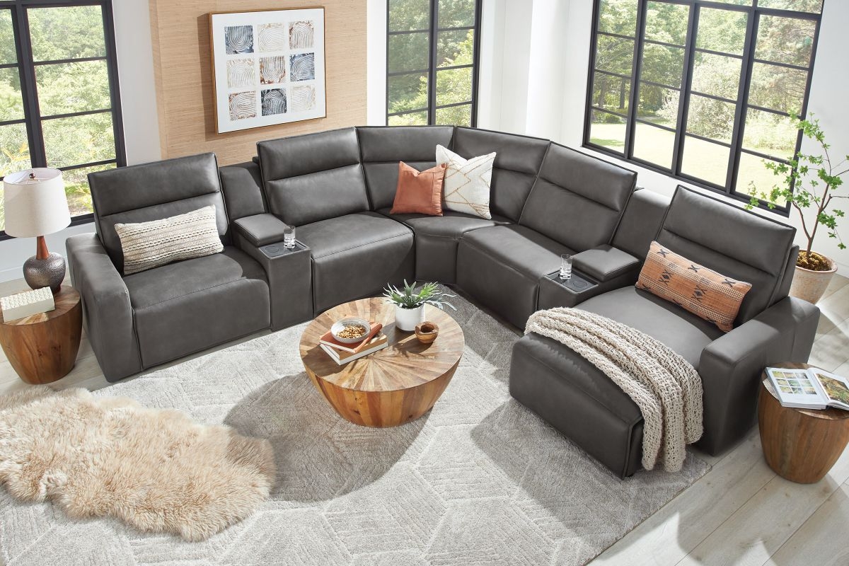 Sectional Sofa Leather Like Finish and Modular Chaise Lounge