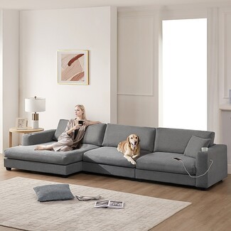 Sectional Sofa: Modern Charcoal Grey with USB Charging Port