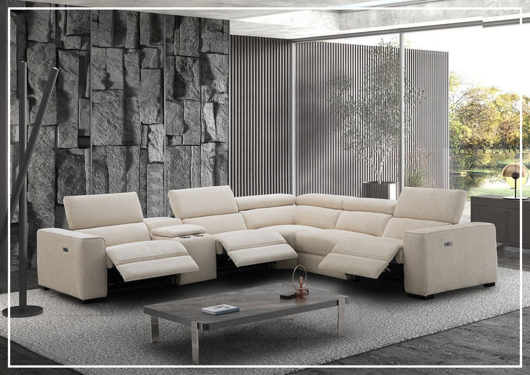 Sectional Sofa Stone Feature Wall and Luxury Living Room Seating