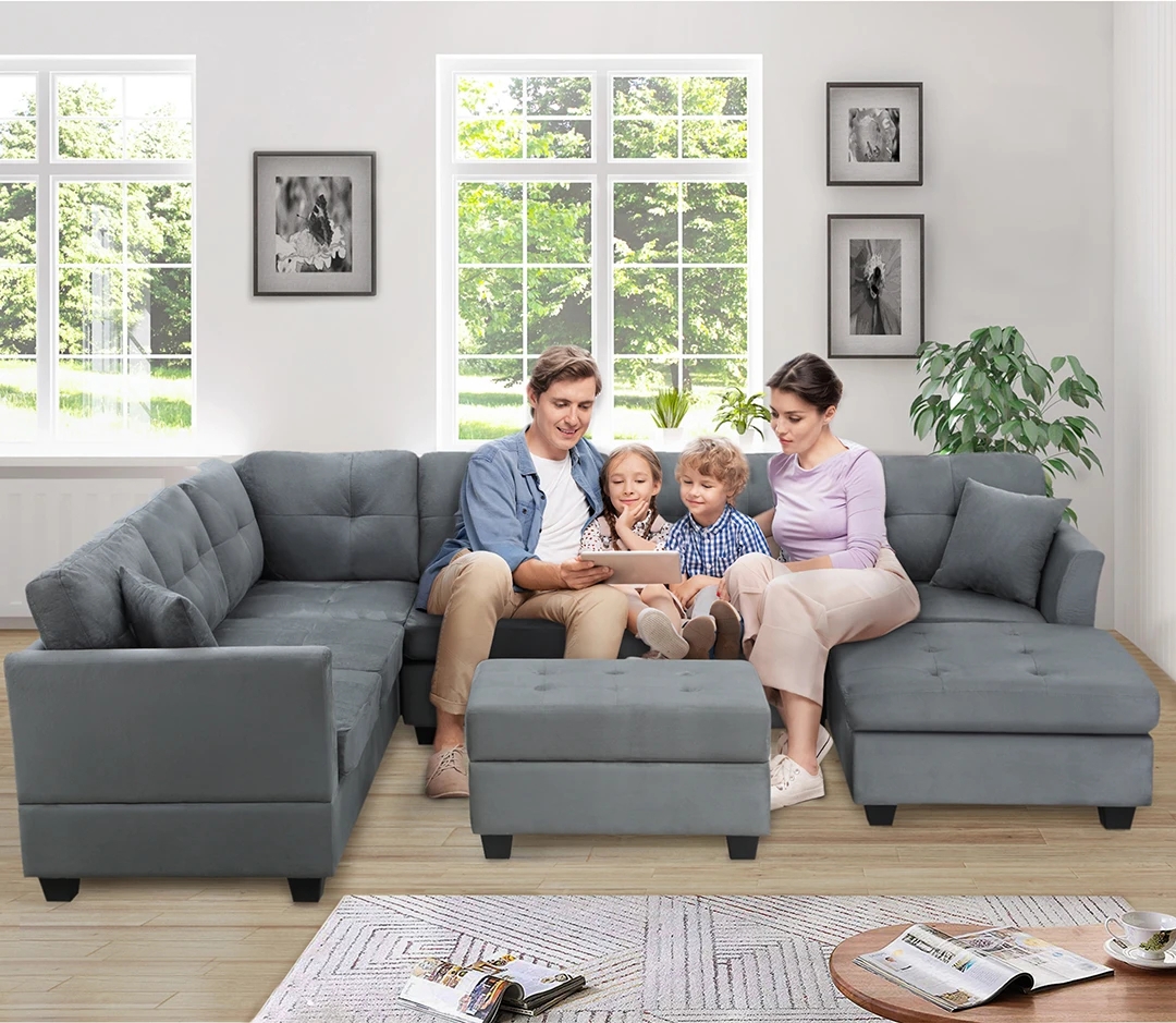 Sectional Sofa Tufted Cushions and Cozy Family Couch Idea