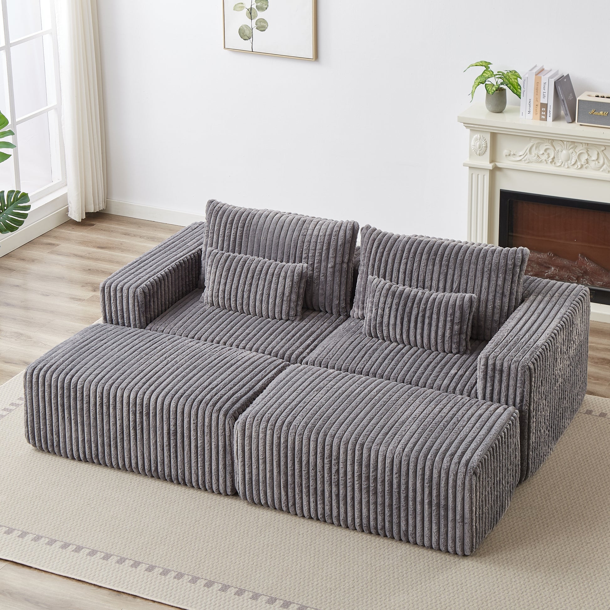 Sectional Sofa: Vertical Corduroy Ribbing and Plush Seating Depth