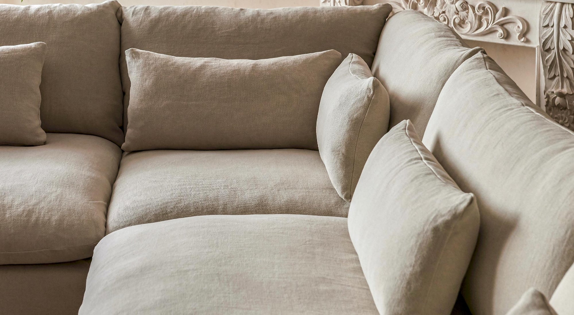 Sectional Sofa with Deep Overstuffed Cushions and Slubby Weave