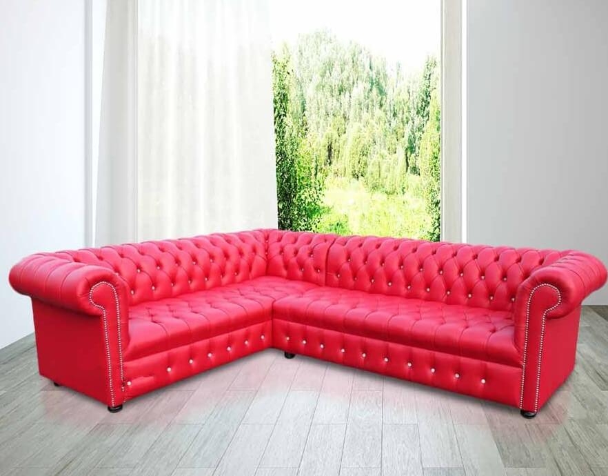 Sectional Sofa with Diamante Buttons for Cherry Red Corner Group
