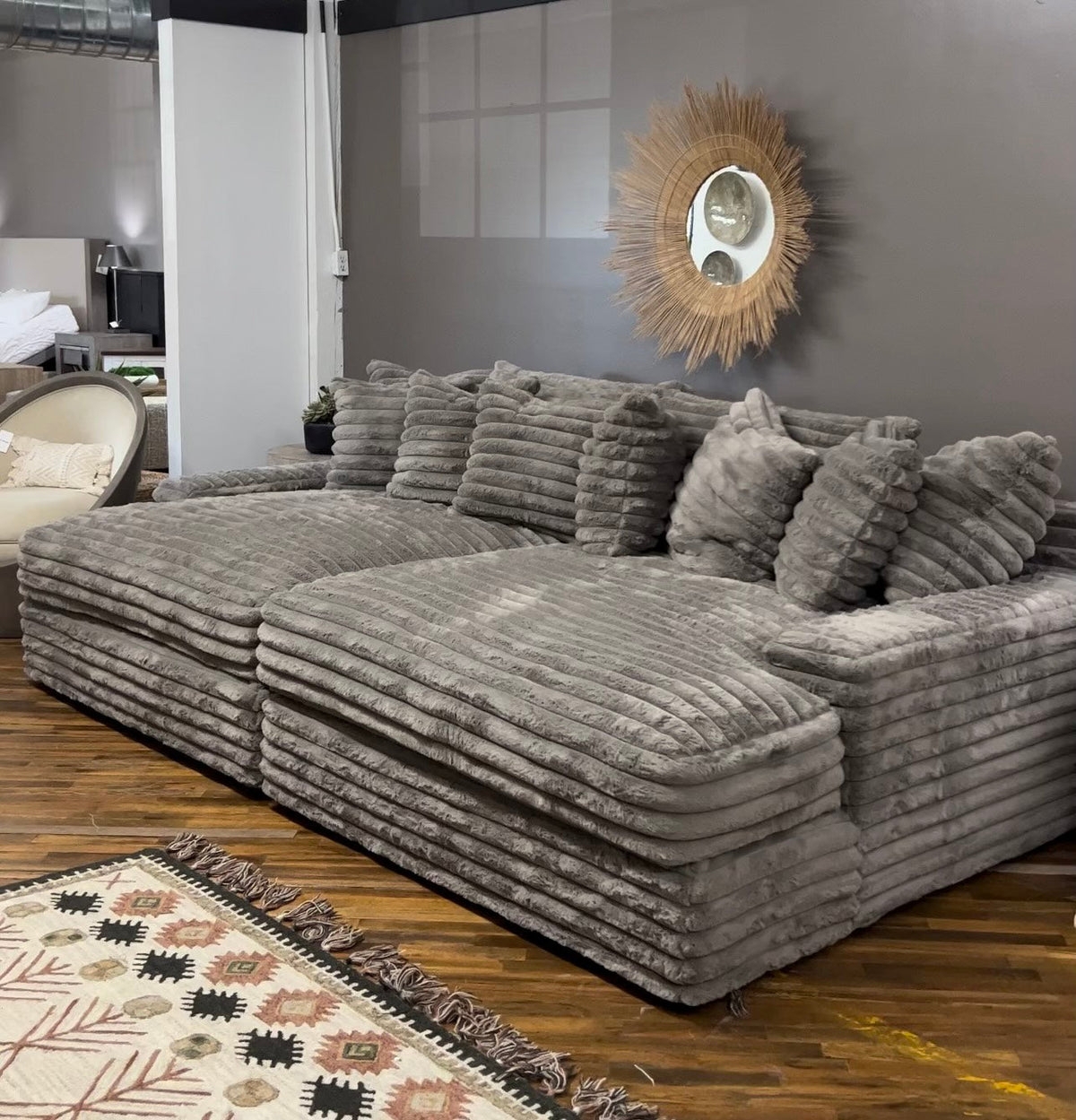 Sectional Sofa with Horizontal Ribbing and Deep Seating