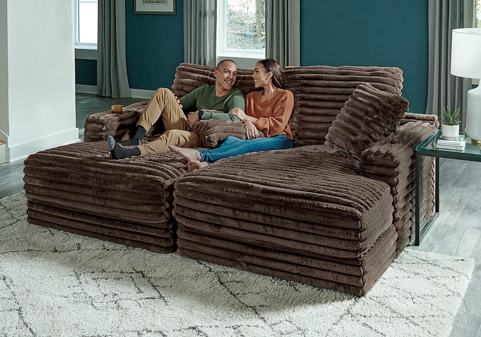 Sectional Sofa with Ribbed Texture Deep Brown Lounge Seating
