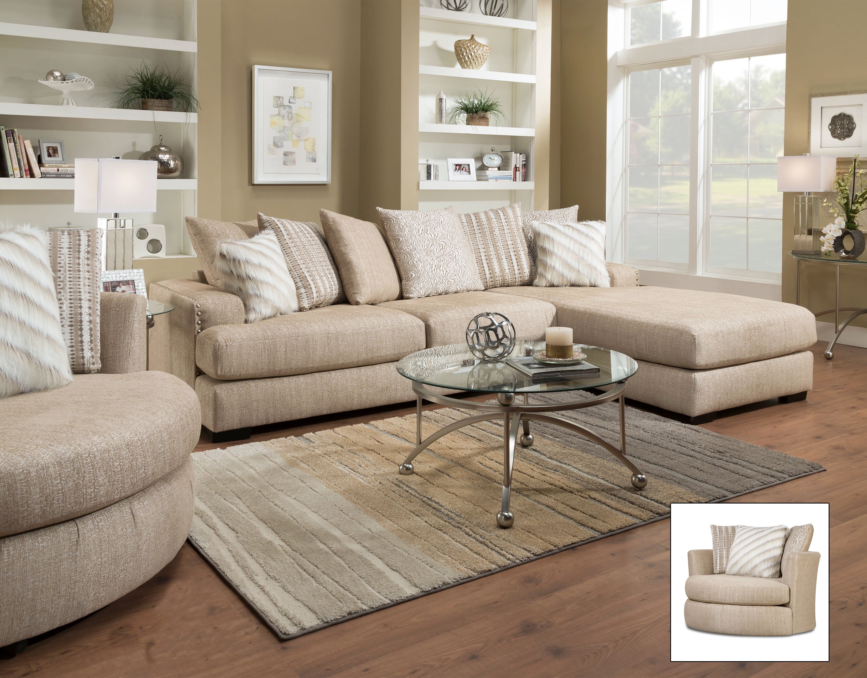 Sectional Sofa with Round Swivel Chair Transitional Furniture