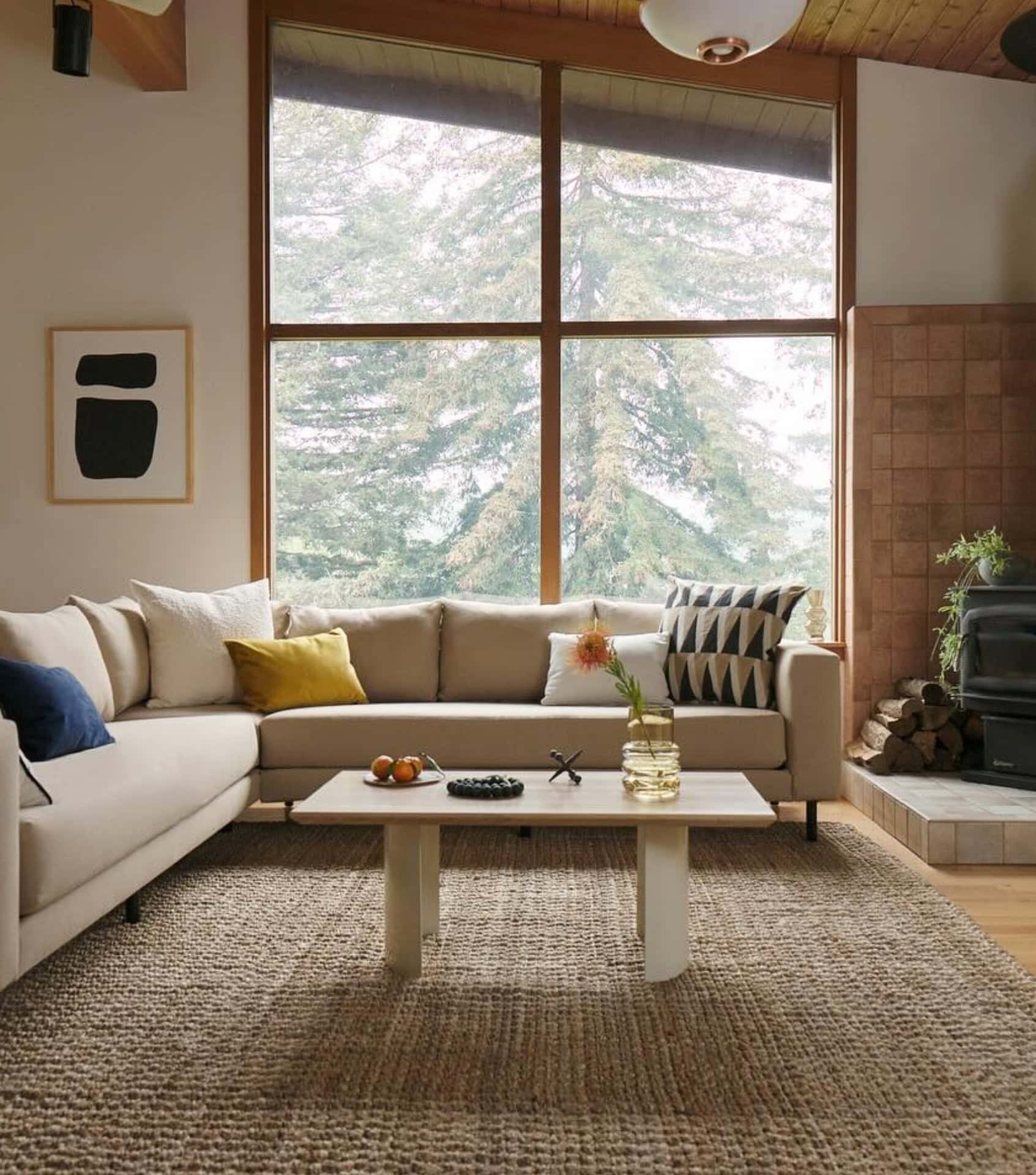 Sectional Sofa With Slab Leg Coffee Table Natural Fiber Rug
