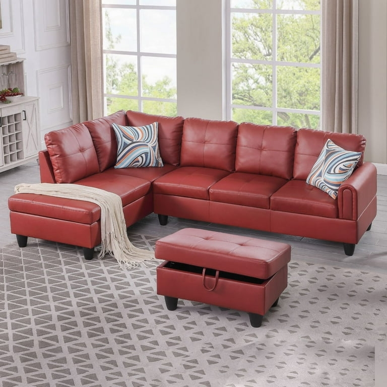 Sectional Sofa with Storage Ottoman for Brick Red Apartment Seating