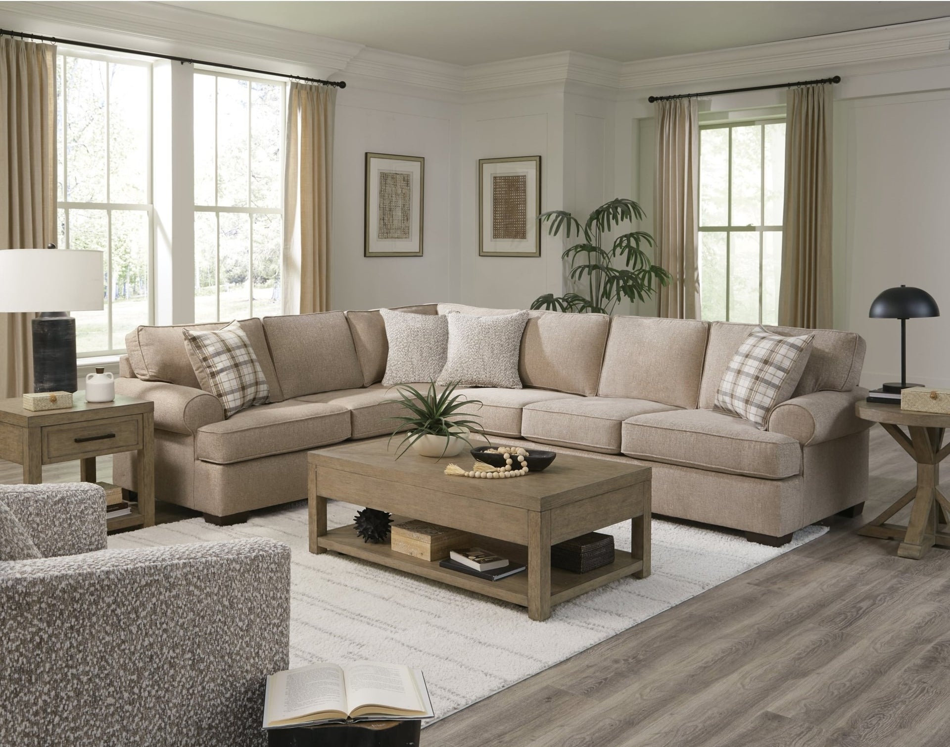 Sectional Sofa with Tiered Coffee Table L-Shaped Sectional
