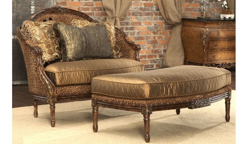 Settee And Ottoman Carved Quilted Bronze Leopard Set