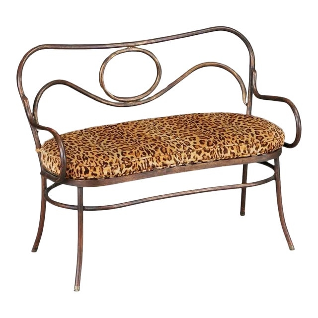 Settee Patinated Bronze Oval Medallion Animal Bench