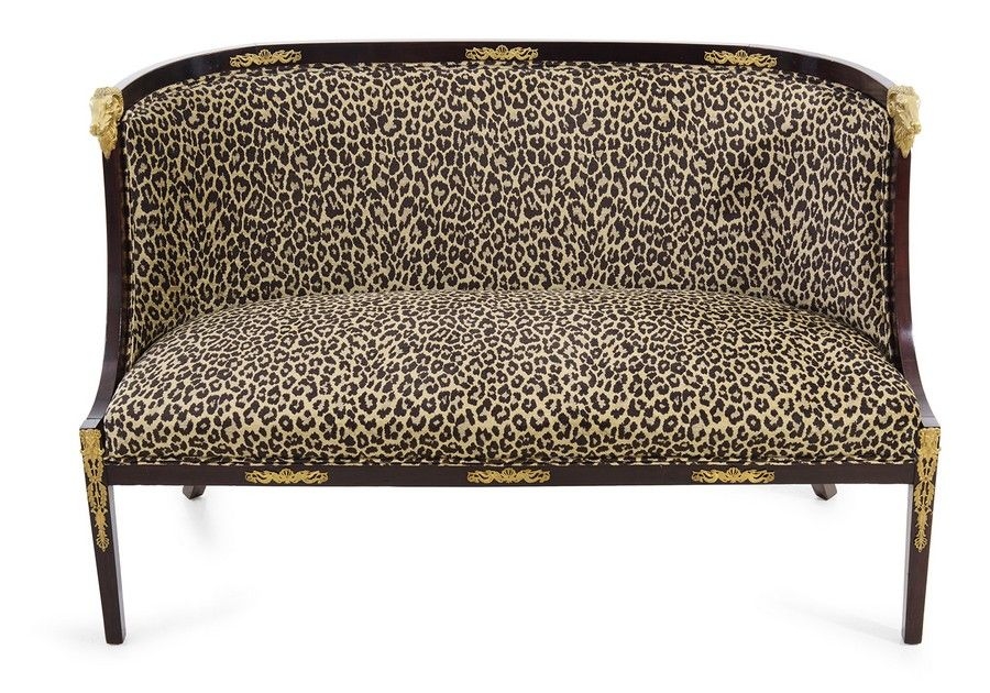 Settee Rams Head Mounts Ormolu Accented Animal Print