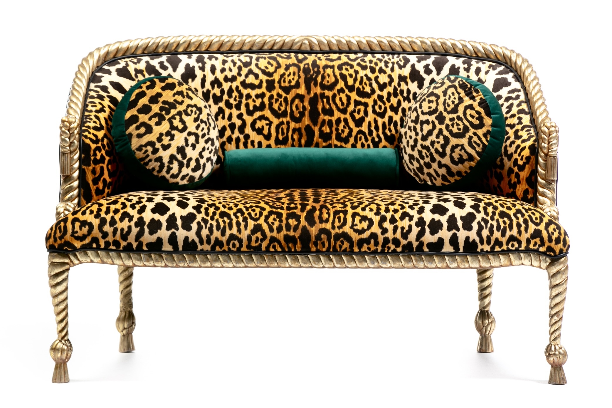 Settee Rope And Tassel Frame Gilt Animal Print Velvet