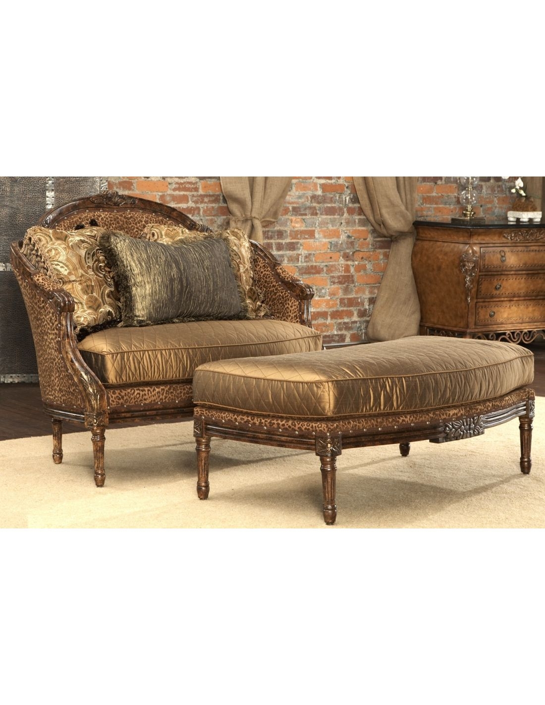 Settee Set Ornate Carved Quilted Bronze Leopard Pair