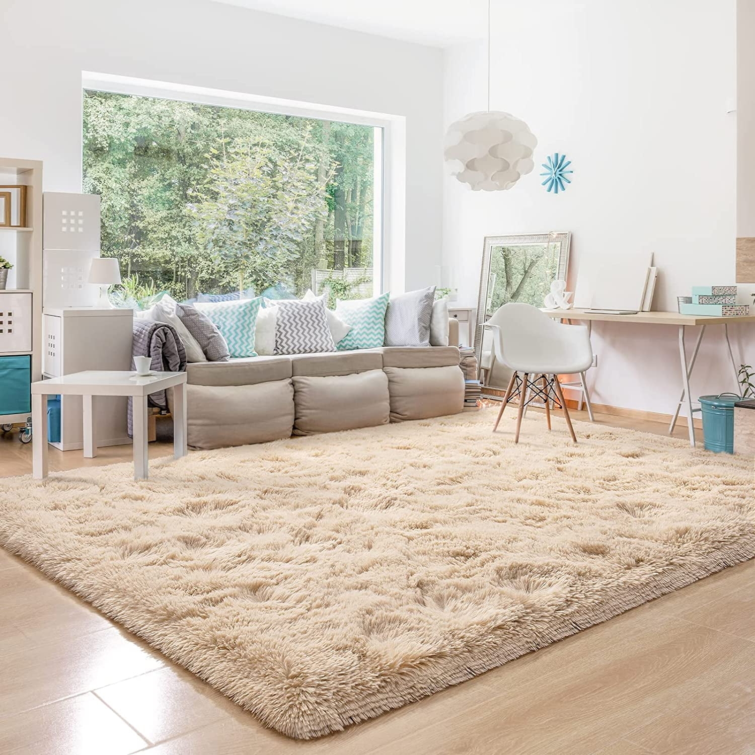 Shaggy Area Rug: Plush Camel Beige High Pile Floor Decor